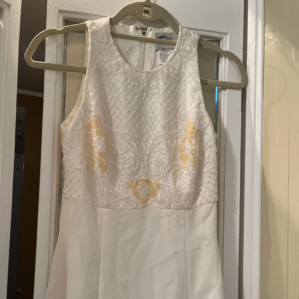 Vintage Oscar Collection Beaded White Mini Dress